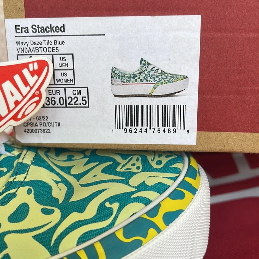 Vans Era Stacked Wavy Daze Tile Blue VNOA4BTOCES WMNS Platforms - sneakers